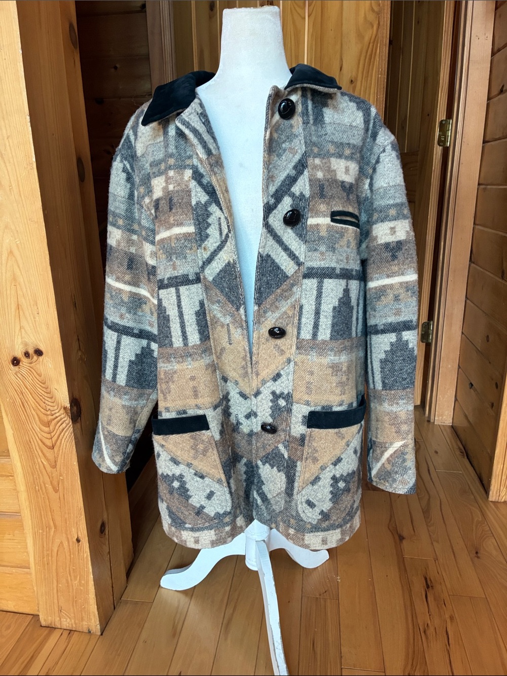 Vintage wool suede trim Aztec southwestern Yellowstone style jacket